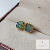 Natural Labradorite Raw Stud Earrings, Gold Plated Stud Earring, Birthstone Earrings, Rough Stone Earrings, Birthstone Stud Earrings Jewelry